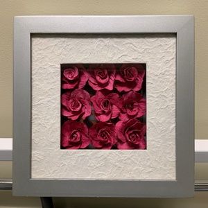 9.25 in square window box with dark pink roses